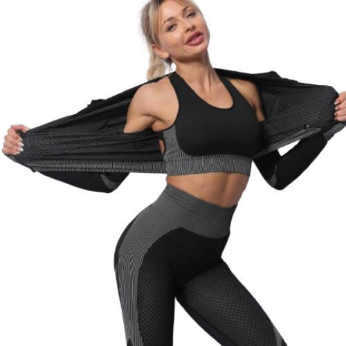 Women's Seamless 3-Piece Workout Set | Long Sleeve Gym Outfit | FITZEV