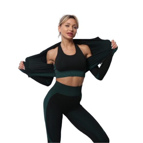 Women's Seamless 3-Piece Workout Set | Long Sleeve Gym Outfit | FITZEV