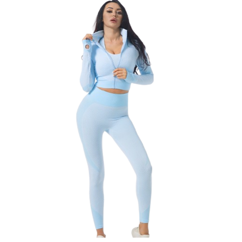 Women's Seamless 3-Piece Workout Set | Long Sleeve Gym Outfit | FITZEV