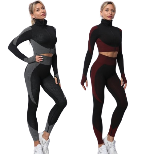 Women's Seamless 3-Piece Workout Set | Long Sleeve Gym Outfit | FITZEV