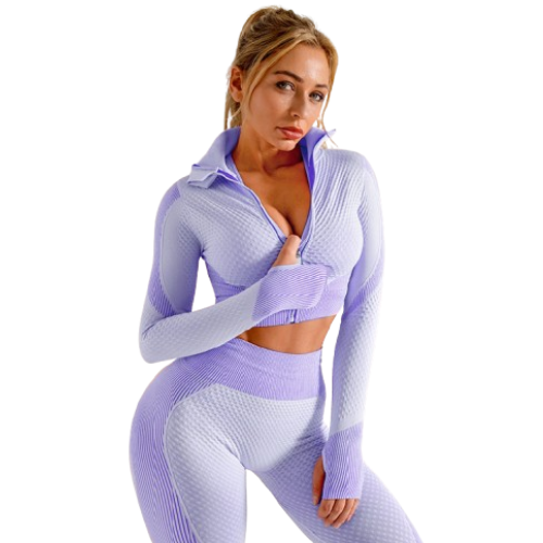 Women's Seamless 3-Piece Workout Set | Long Sleeve Gym Outfit | FITZEV