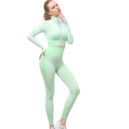 Women's Seamless 3-Piece Workout Set | Long Sleeve Gym Outfit | FITZEV