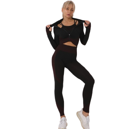 Women's Seamless 3-Piece Workout Set | Long Sleeve Gym Outfit | FITZEV