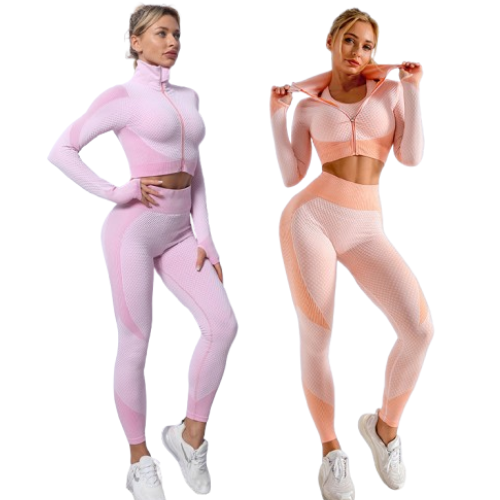 Women's Seamless 3-Piece Workout Set | Long Sleeve Gym Outfit | FITZEV