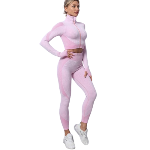 Women's Seamless 3-Piece Workout Set | Long Sleeve Gym Outfit | FITZEV